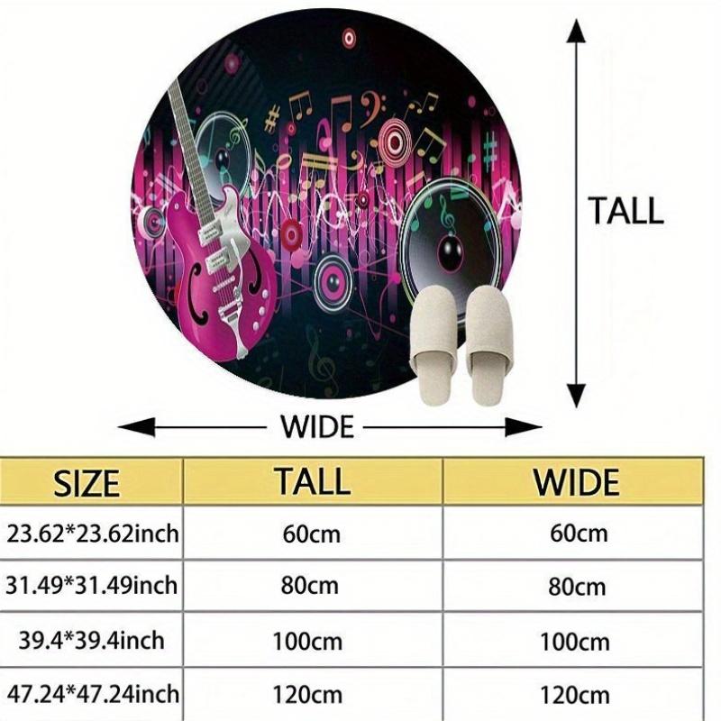 Large Round Music Theme Rug for Kids Playroom Concert Vinyl Mat Decor Musical Band Neon Style Floor Carpet
