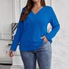 Women's Solid Color Plus Size Cross V-Neck Long Sleeved Pullover T-shirt Top
