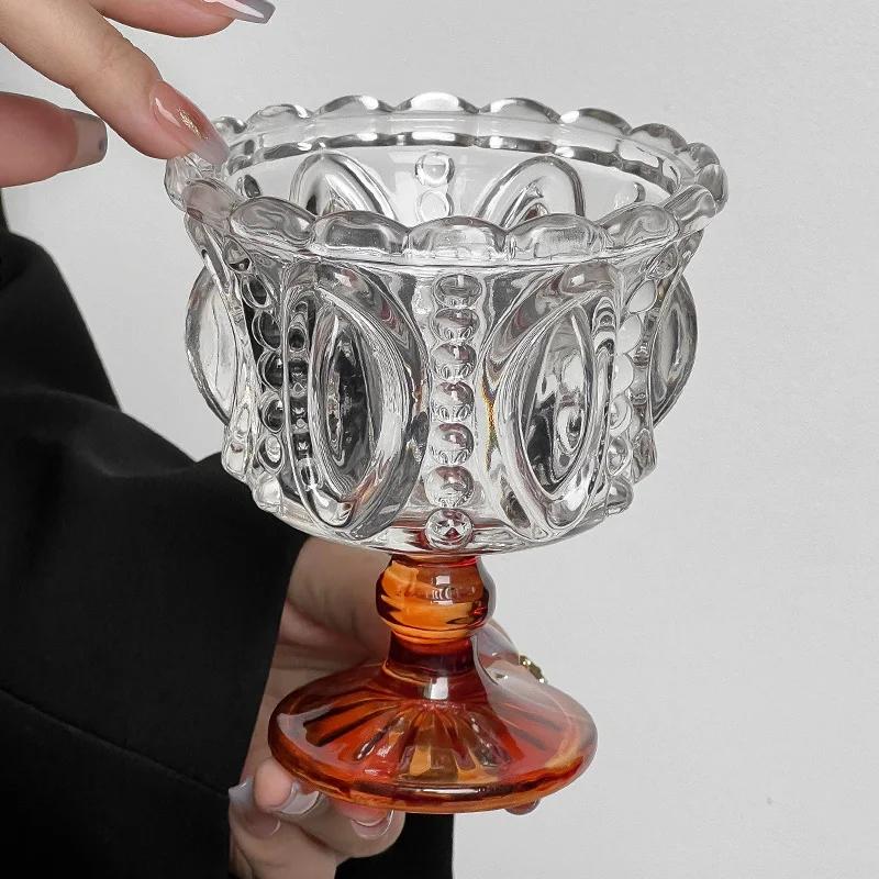 Хрустальный стакан с высокой ножкой Стаканчики для мороженого Десертный стакан Бокал Чашки для напитков Десертная чаша Бокал для вина Питьевые стаканы