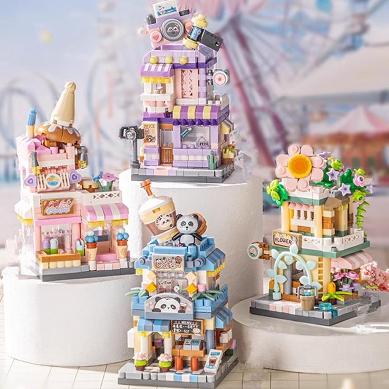 НОВЫЙ Питомец Панда Кофе Мороженое Цветочный Магазин Магазин Вид Улицы Еда Дом Набор Строительных Блоков Девочки Кирпичики Модель Детская Игрушка Дети