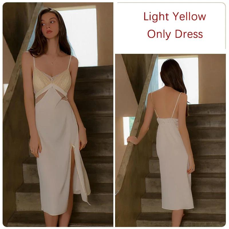 Женская пижама с глубоким V-образным вырезом и завязками на груди, с высоким разрезом, сексуальная пижама на тонких бретельках