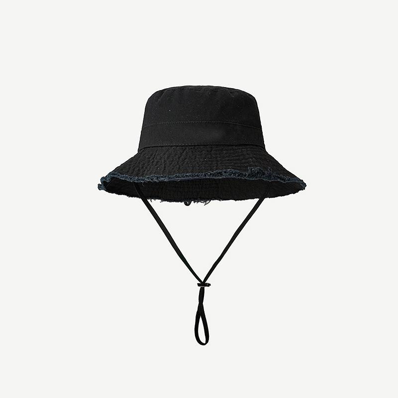 JAC11 Cotton HyunA Striped Breathable Frayed Edge Fisherman Bucket Hat Women's Shopping Travel Trendy Personalized