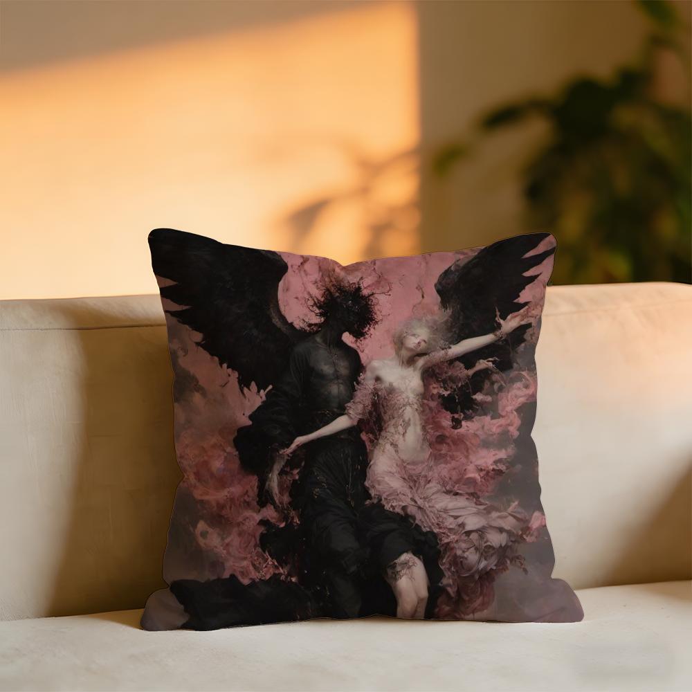 Angels And Demons Cushion Cover Cozy Velvet Throw PillowSoft Warm Cushion For Sofa Bed