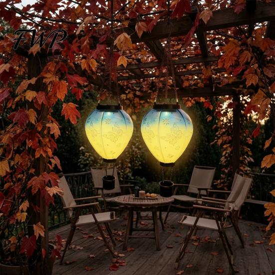 All Season Garden Accessories Butterfly Hot Air Balloon Solar Hanging Light, Waterproof Outdoor Lantern with Lights Embossed Pattern, Warm Light