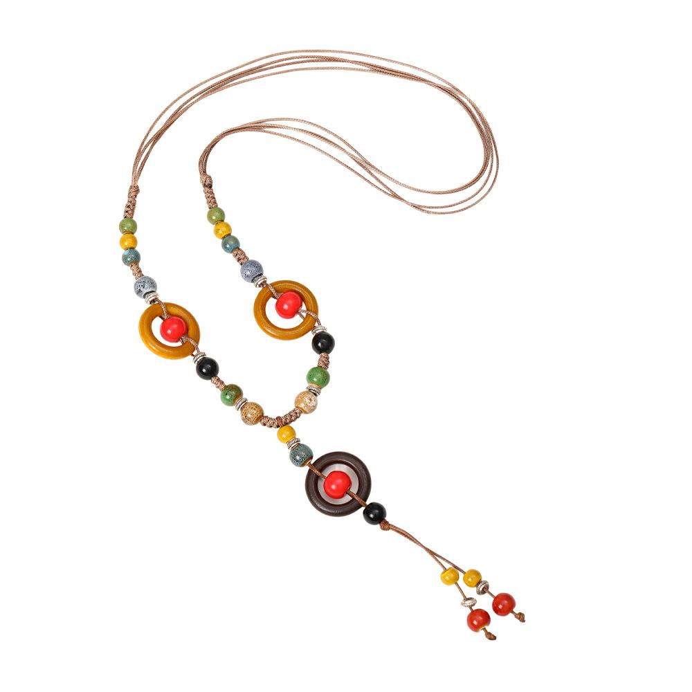 Богемное Ретро Керамическое Плетеное Ожерелье-Веревка Женское Длинное с Кисточкой Цепочка для Свитера То же, что ключица