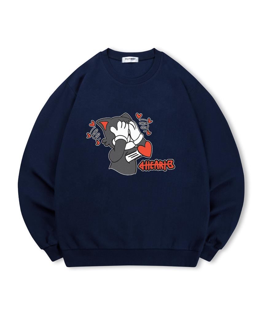 TOPBOY [Non-Fleece Or Fleece-Lined] Heart Beat Print Sweatshirt (Type C)