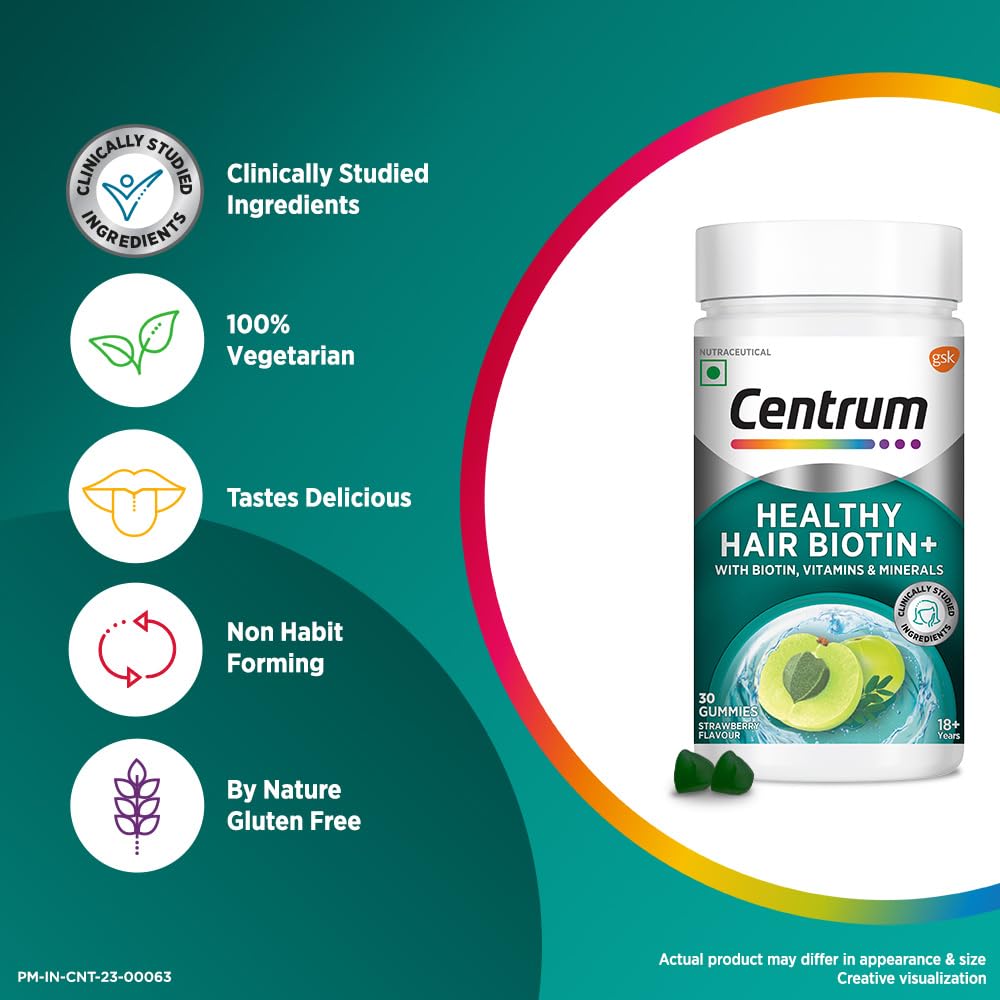 Жевательные конфеты Биотин+ для здоровья волос (30 шт), Healthy Hair Biotin+, Centrum