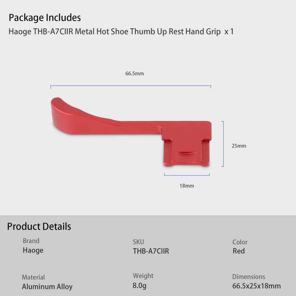 Haoge Metal Thumb Up Sony A7CII Alpha Camera Accessories Red Hot Shoe Rest Hand Grip 7CR, 7CII, ILCE-7CII, THB-A7CII-R
