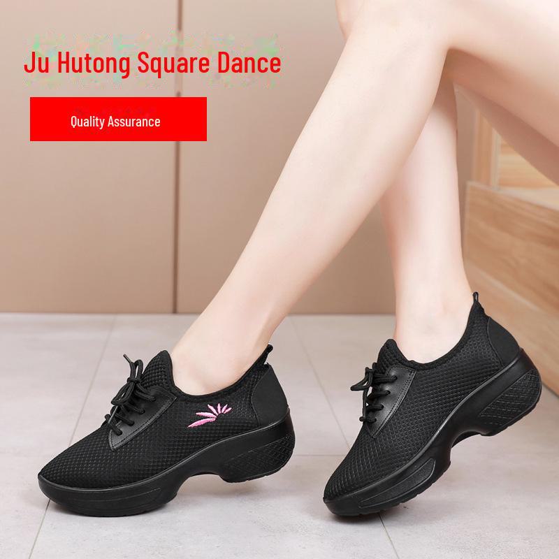 Танцевальные туфли Ju Hutong из бархата и хлопка — средний каблук, дышащие, мягкая подошва для фитнеса и гимнастики, всесезонная одежда.