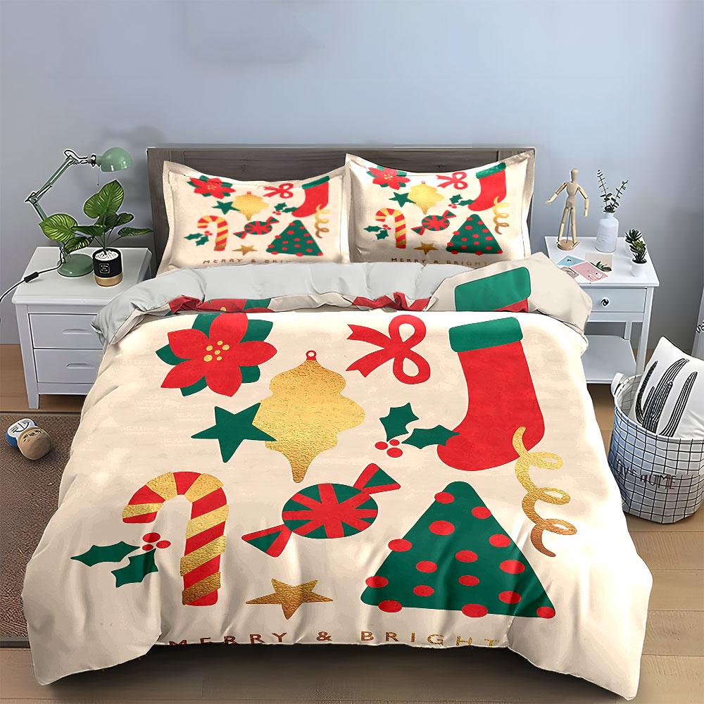 Christmas Themed Festive Decor Bedding Duvet Cover Set Duvet Cover Pillowcases (1*Duvet Cover 2*Pillowcases, without duvet insert)