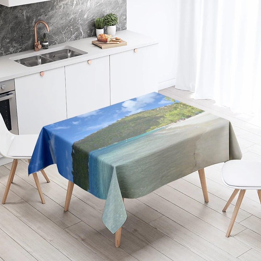 Пляжная скатерть с морским пейзажем, противообрастающая водонепроницаемая прямоугольная кухонная обеденная скатерть, украшение для дома