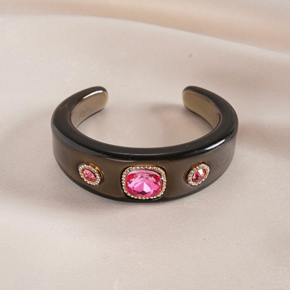 Resin Women Bracelet Crystal Bead Wide Open Bracelet Minimalist Open Hand Bracelet  Women