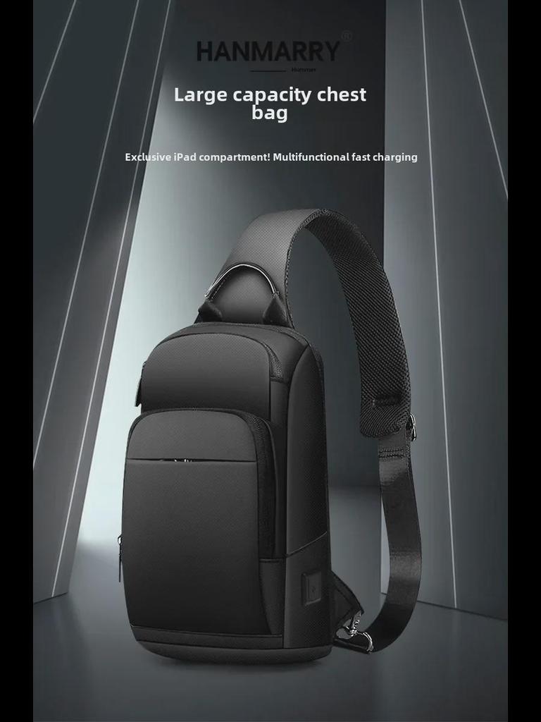 Мужская водонепроницаемая сумка CrossBorder на грудь с USB-портом для зарядки - большая вместимость, рюкзак-мессенджер на одно плечо