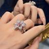 Light Luxury Premium Pink Diamond Ice Flower Cut Temperament Flower Ring Inlaid With Diamond Petals Unique Luxury Ring Jewelry