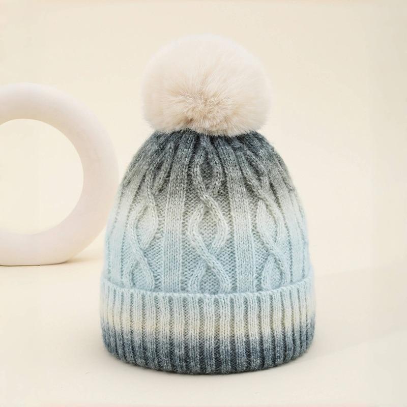 Winter hat children winter new velvet outdoor thermal hat tie-dye gradual change color wool hat