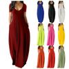 Women's Summer Maxi Dress V-Neck Short Sleeve Long Dress Elegant Solid Color Pockets Dresses