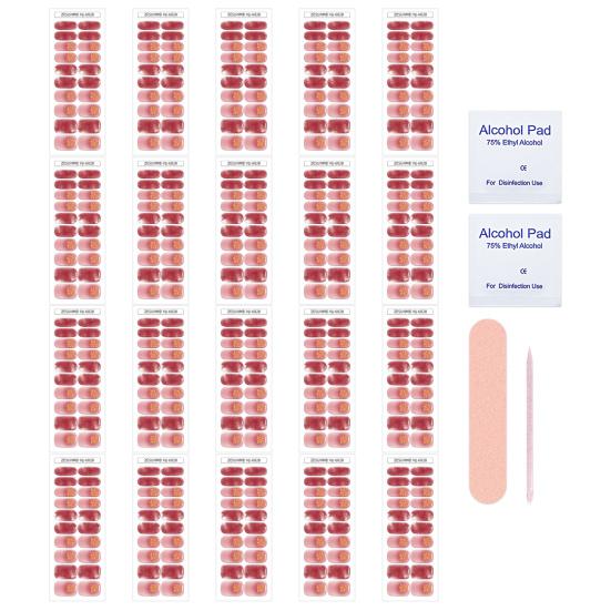 20Pcs Semi Cured Gel Nail Strips Long Lasting Easy Apply Remove UV Light Required Self-adhesive Nail Sticker Waterproof Decorative Nail Wrap