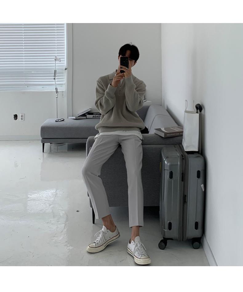 Мужской ретро свитер с лацканом на молнии - Повседневный корейский стиль для осени/зимы