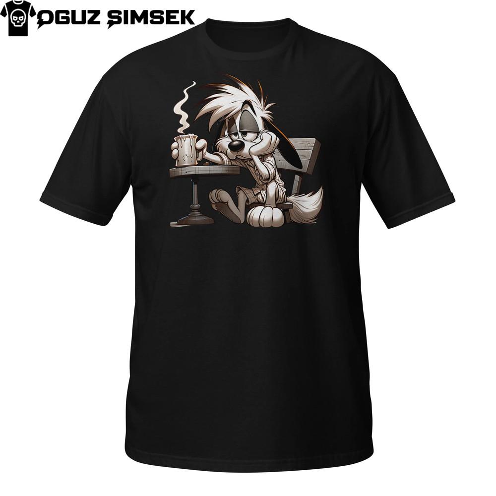 Сонная кофейная собака футболка | Измученный щенок с кружкой футболка Унисекс футболка