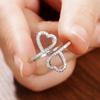 Huitan Exquisite Double Heart Opening Rings for Wedding Aesthetic Shiny Cubic Zirconia Accessories Women Graceful Party Zircon