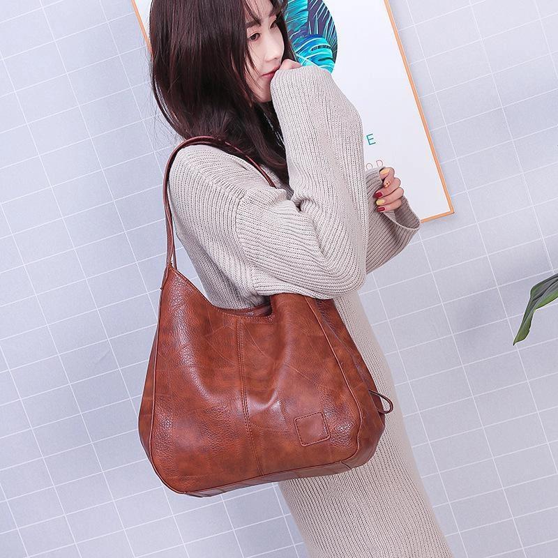 Women's Bags European And American Soft Leather Shoulder Bags Ladies All Match Shoulder Bags Simple Portable Tote Bags