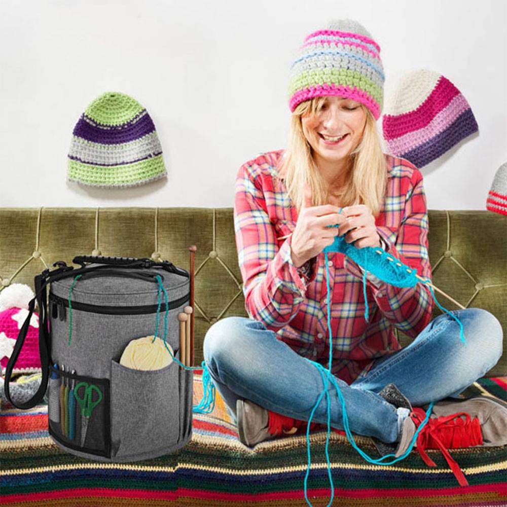 with Front Pocket Crochet Organizer Tote Portable Tote Bag for DIY Knitting Enthusiasts