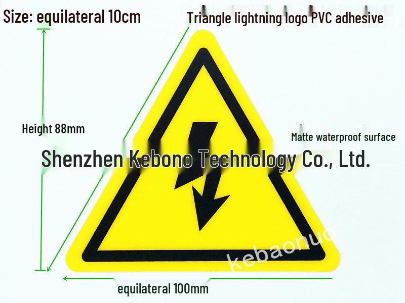10cm Electrical Hazard Warning Sticker - PVC Triangle with Adhesive Backing