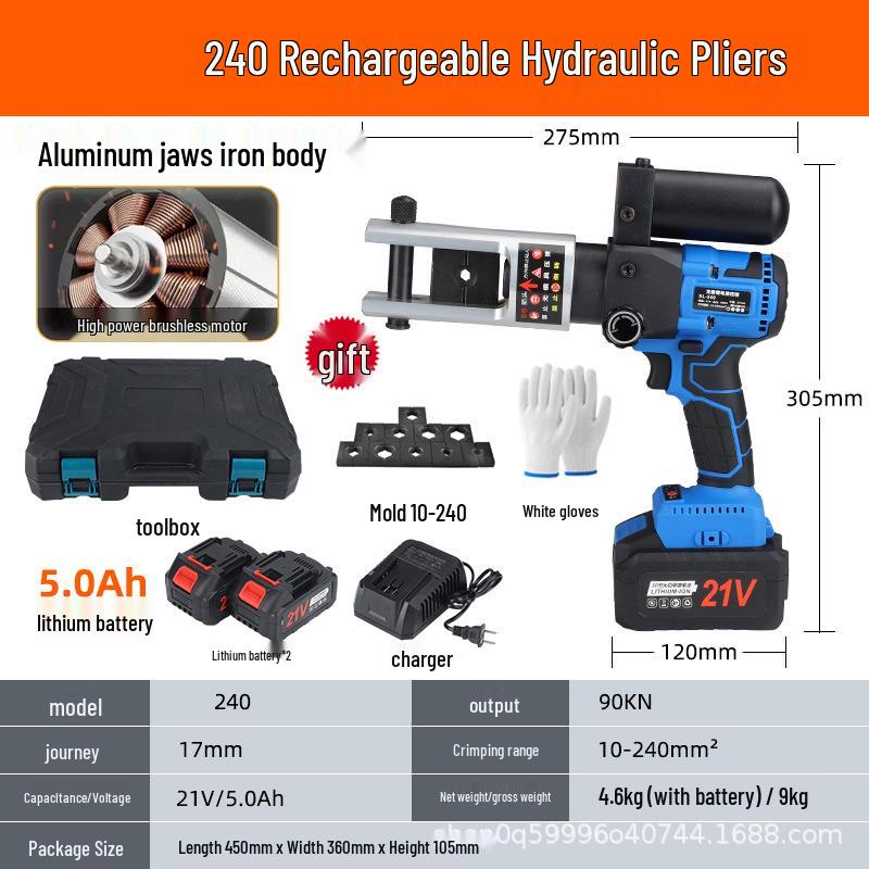 Portable Lithium Battery Electric Hydraulic Crimper for Copper/Aluminum Terminals, 10-400 Crimping Tool.