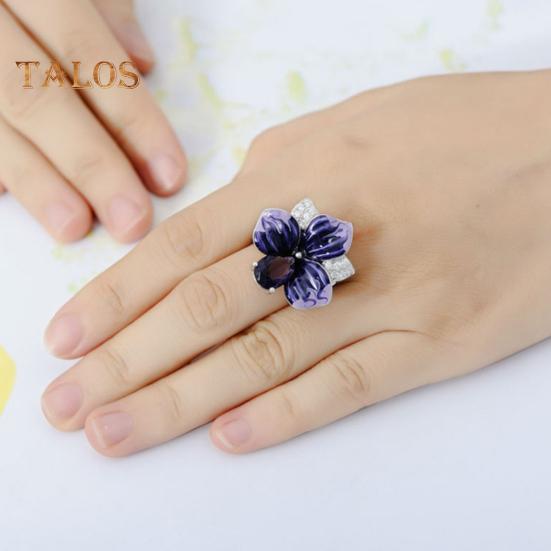 Женское кольцо 3D в форме цветка со стразами, декор из эмали, полированная медь, подарок на годовщину, свадьбу, банкет, коктейль, ювелирные изделия