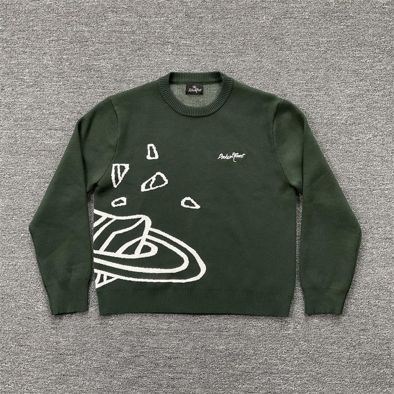 Unisex Oversized Crewneck Knit Sweater With Jacquard Streetwear Casual Cotton Pullover