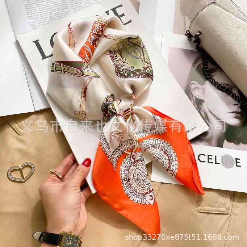Versatile fashion floral 71 imitation silk square scarf scarf high-end polka dot neck silk scarf rhombus spring