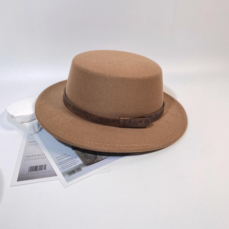 Woolen retro flat hat men's autumn and winter versatile fashion temperament British style gentleman's hat high-end top hat women