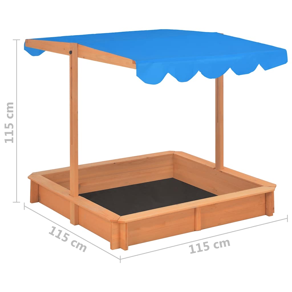 Adjustable Canopy Sandpit in Pine Wood 115 x 115 x 115 cm