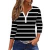 Women's Fashion Casual Striped Print V-Neck Decorative Button Three-quarter Sleeve T-Shirt Top
