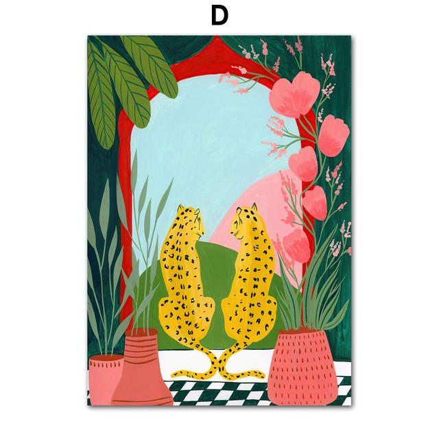 Тропический Тигр, Леопард, Рыба, Лотос, Марокко, Ваза, настенная живопись на холсте, постеры и принты, настенные панно для декора гостиной, без рамки