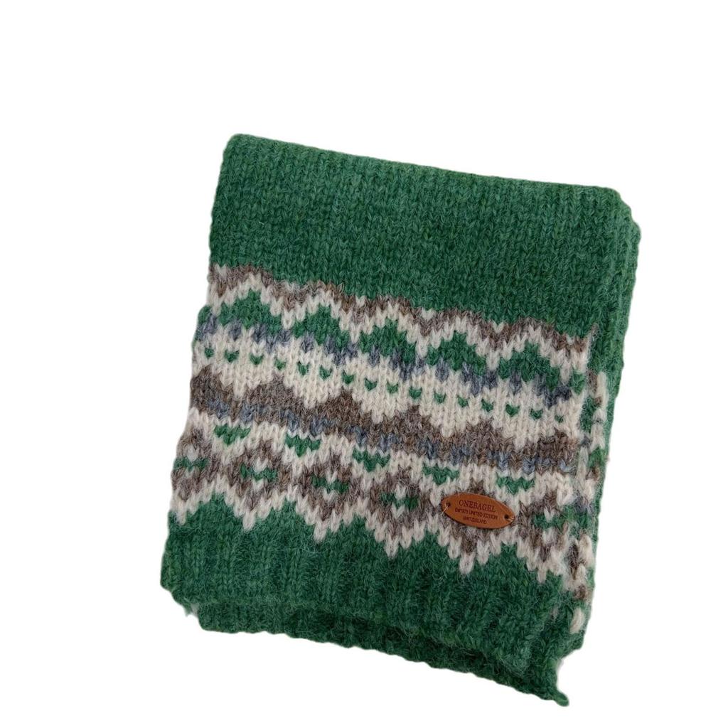 Зеленый вязаный шарф в стиле Fair Isle 2024: Зимний корейский стиль, Рождественская атмосфера, Толстая и теплая манишка для мужчин и женщин