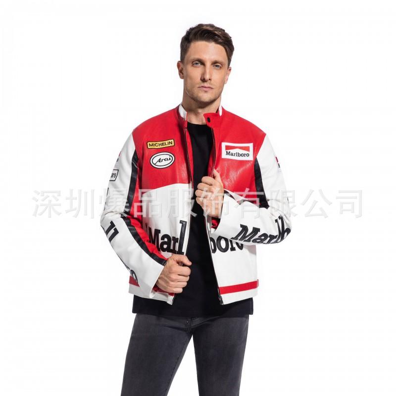 Unisex PU Leather Motorcycle Riding Jacket Streetwear Biker Coat With Embroidery Men Women