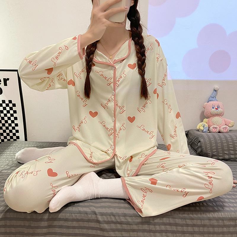 Autumn and Winter Women's Pajamas Home Outfit Girl Spring and Autumn Cardigan Lovely Sweet Girl Student Home Outfit