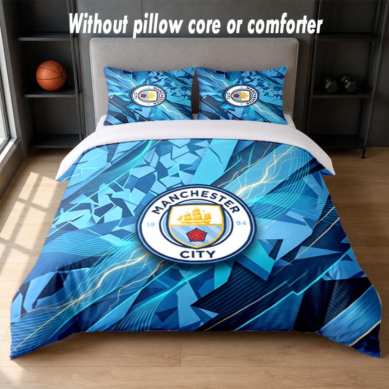 Manchester City Design Bed Bedding Set 1 Duvet Cover + 2 Pillowcases Soft Breathable Household Bed Linens