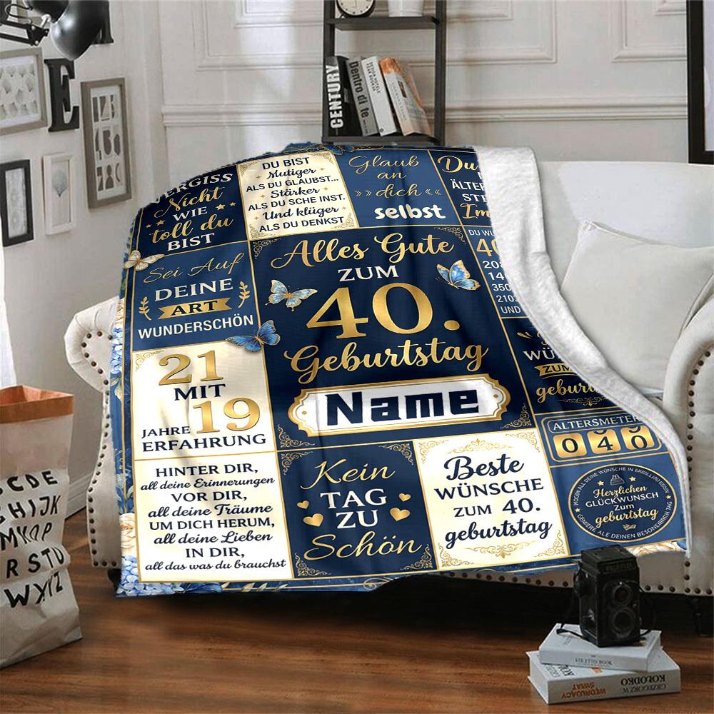 Golden Milestone Celebration Blanket Personalized Name Soft Warm And Versatile For Sofa Bed Office And Travel Machine Washable Comfortable In All