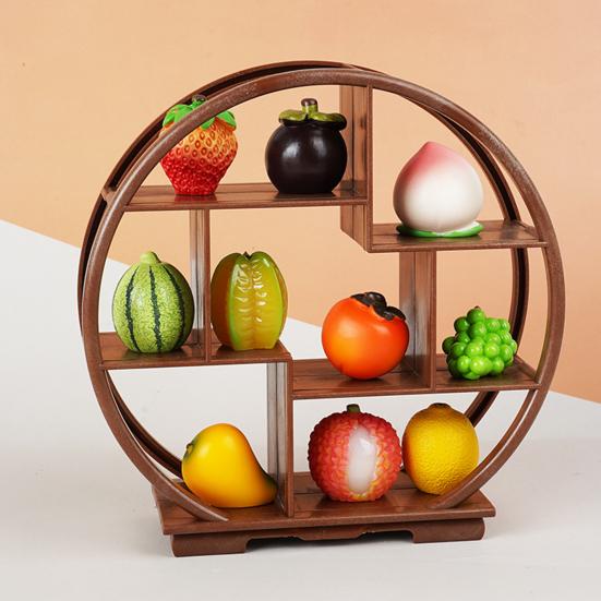 Yousheng Miniature Display Shelf Chinese Style Furniture Round Decorative Shelf Ornament for 1:12 Dollhouse Miniature Model