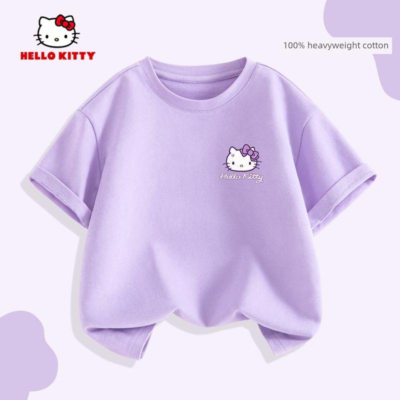 Детская футболка с коротким рукавом Hello Kitty Лето 2026 Новая универсальная розовая детская футболка Модный тренд лета для девочек