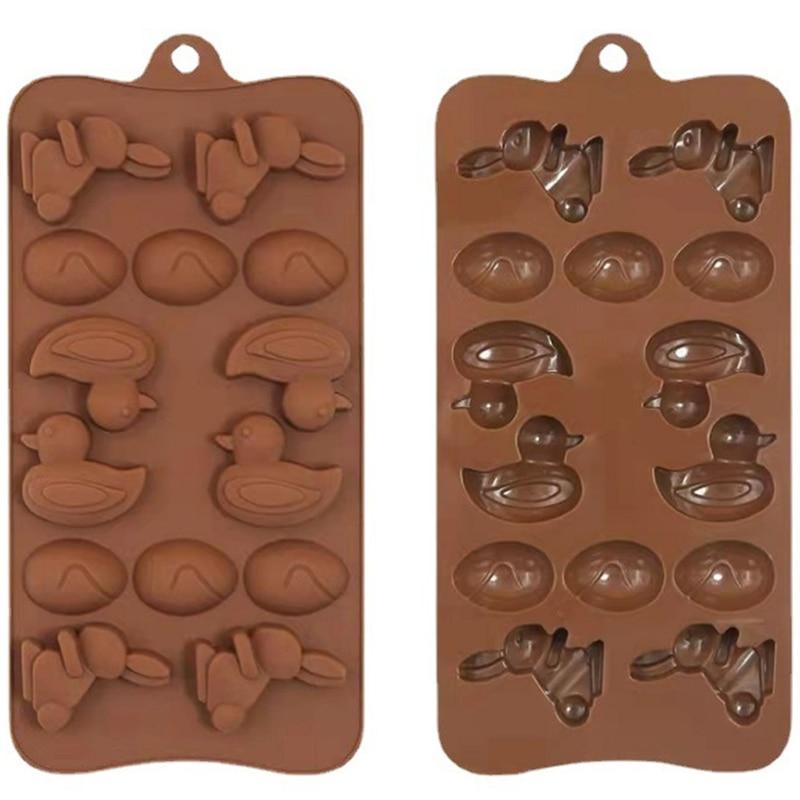 CCmax Silicone Easter Chocolate Mold Set: 6 Eggs, 4 Bunnies, 4 Ducks Nonstick Molds for Homemade Chocolates, Candies, Jellies, Ice Cubes
