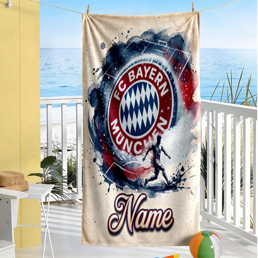 Bayern Munich Soccer Art Personalized Text Beach Towel Super Soft Microfiber Quickdry Fabric