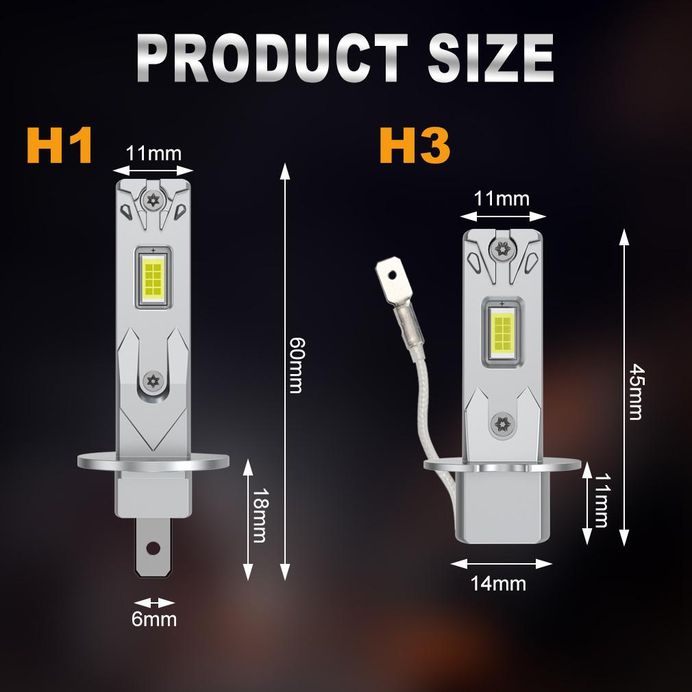 2 шт. 22000 лм H1 H3 Светодиодные лампы для фар Мини Canbus H1 Светодиодная лампа 40 Вт CSP для автомобильной фары Безвентиляторный Дневной ходовой свет Автоматический диод Противотуманные фары 12 В 6500K Белый