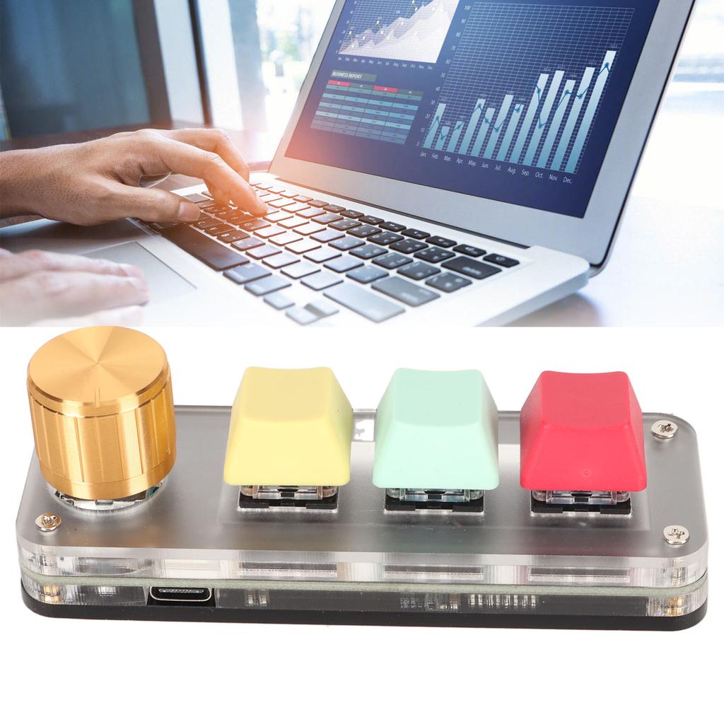 USB 3 Key Keypad with Knob Programmable Type C Wired Connection Blue One Handed Keypad for Gaming