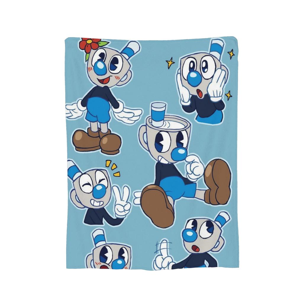 Cartoon Cuphead and Mugman Game Blankets Flannel Summer Multifunction Lightweight Throw Blanket for Home Couch Bedspread