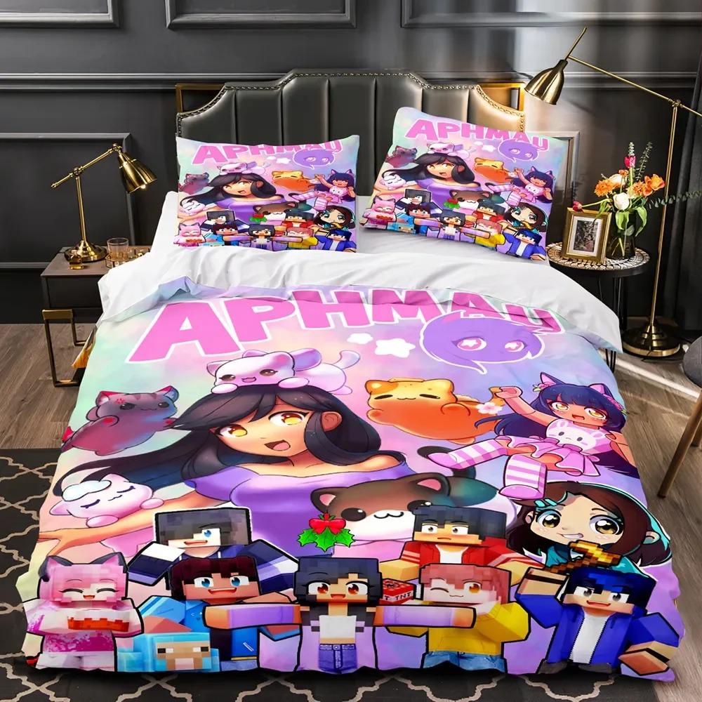 APHMAU Bed Linen Kit Single Size Size Single Size Full Queen Size King Dimension Size Kawaii Aphmau Bed Kit Aldult Kid Bedroom Duvetcover Sets