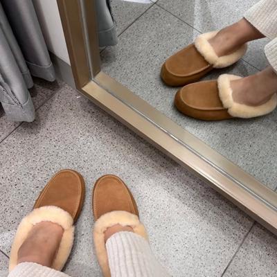 Гутегга Корейская версия британского стиля ретро круглая голова ленивый один педаль снег теплый Мао Мао Мюллер обувь супер теплые хлопковые туфли