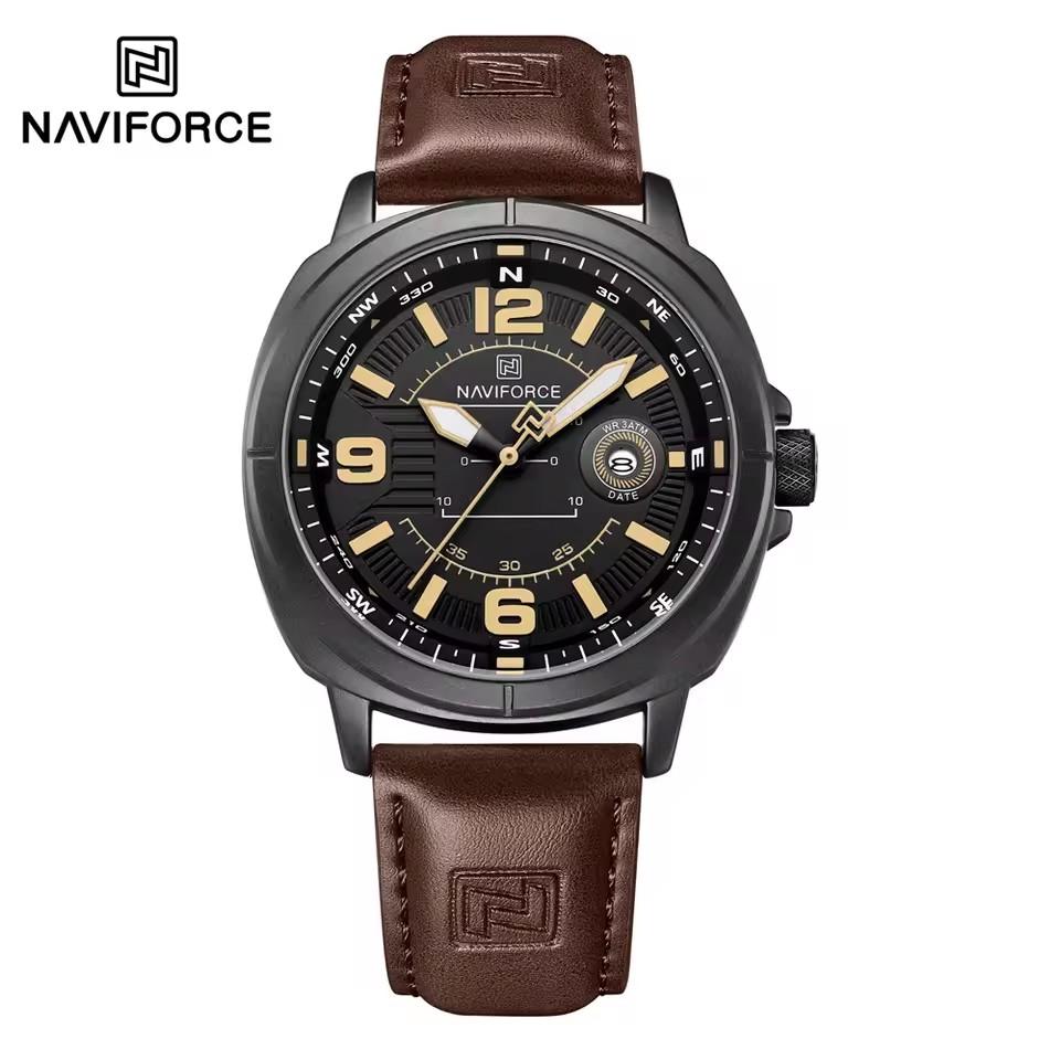 NAVIFORCE 8078 Роскошные Оригинальные Мужские Кварцевые Часы Модные Часы для Мужчин Водонепроницаемые Наручные Часы из Натуральной Кожи Дата Reloj